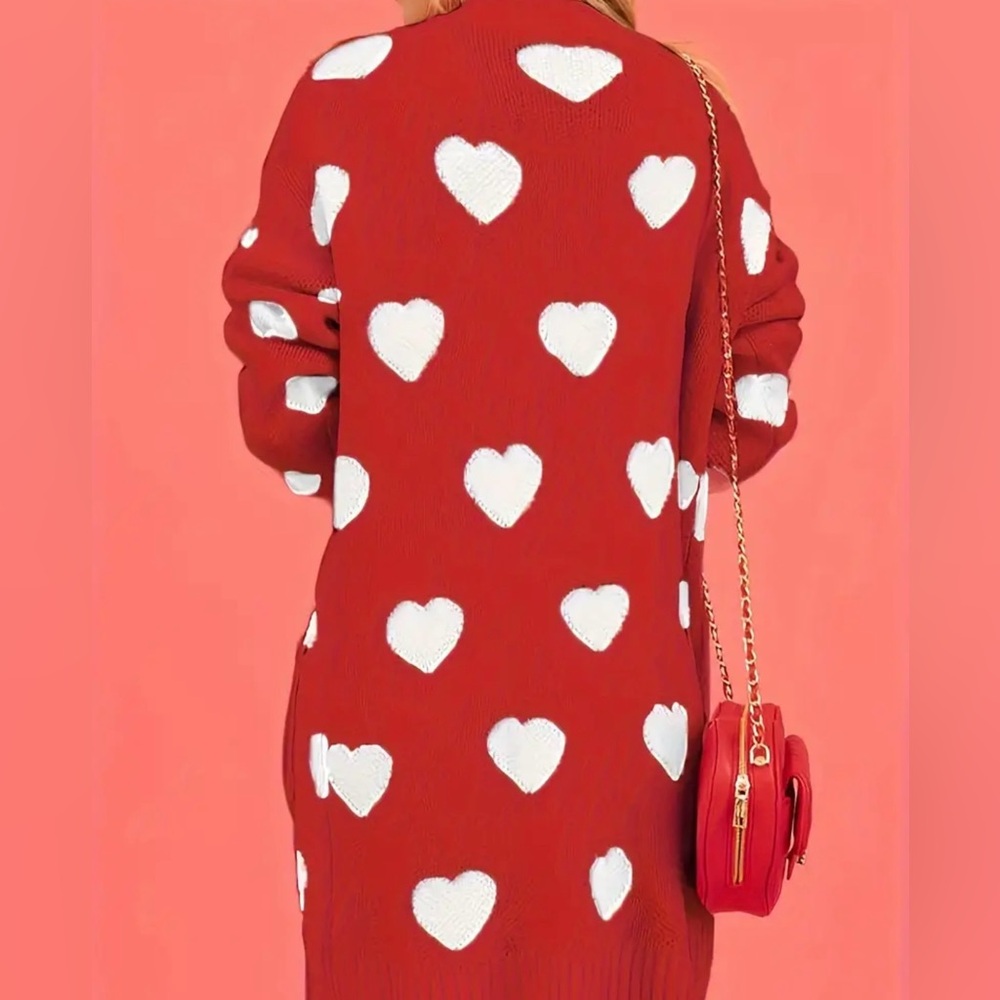 Cable Knit Red & White Heart Cardigan - Picture 2 of 3